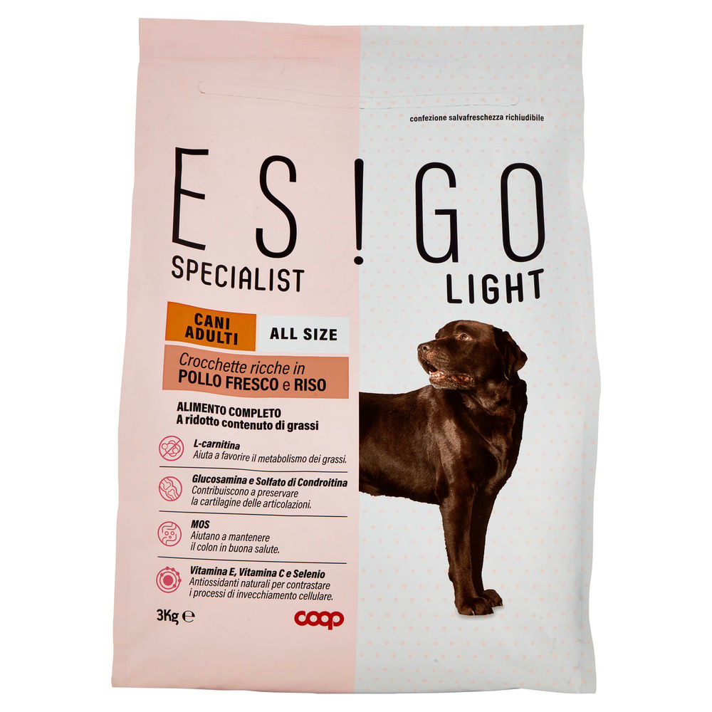 SECCO CANE CROCC.CANI ADULTI LIGHT POLLO/RISO ESIGO SPEC COOP SACCO KG 3 - 4