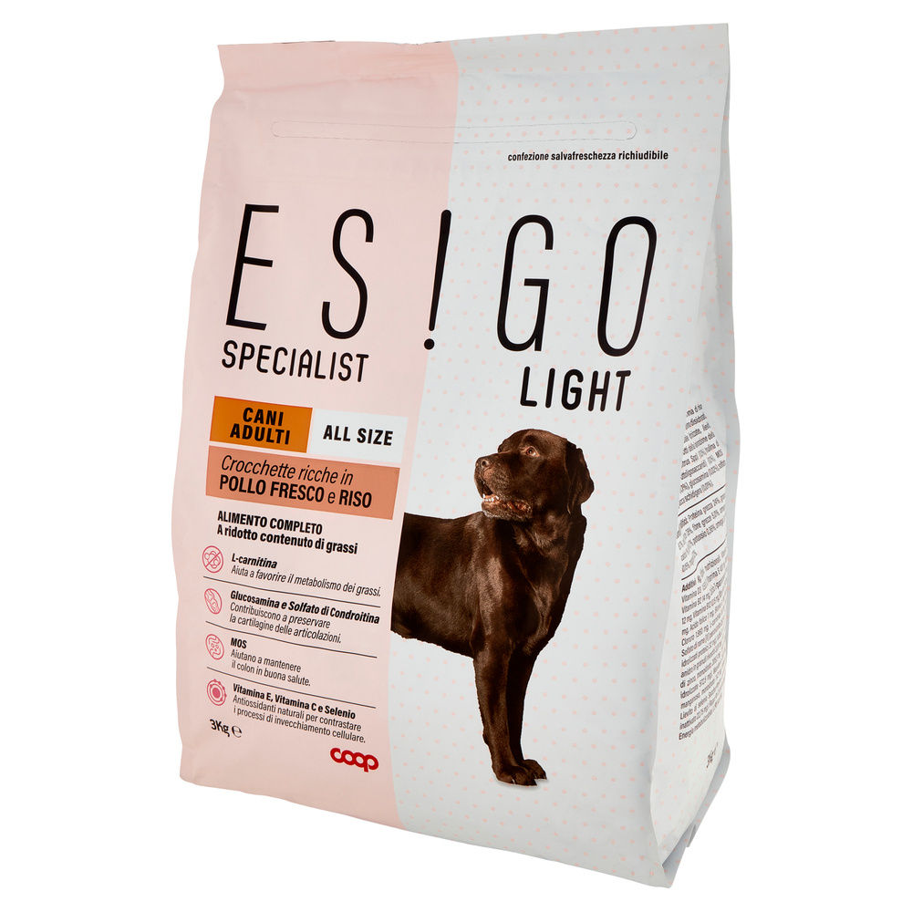 SECCO CANE CROCC.CANI ADULTI LIGHT POLLO/RISO ESIGO SPEC COOP SACCO KG 3 - 8