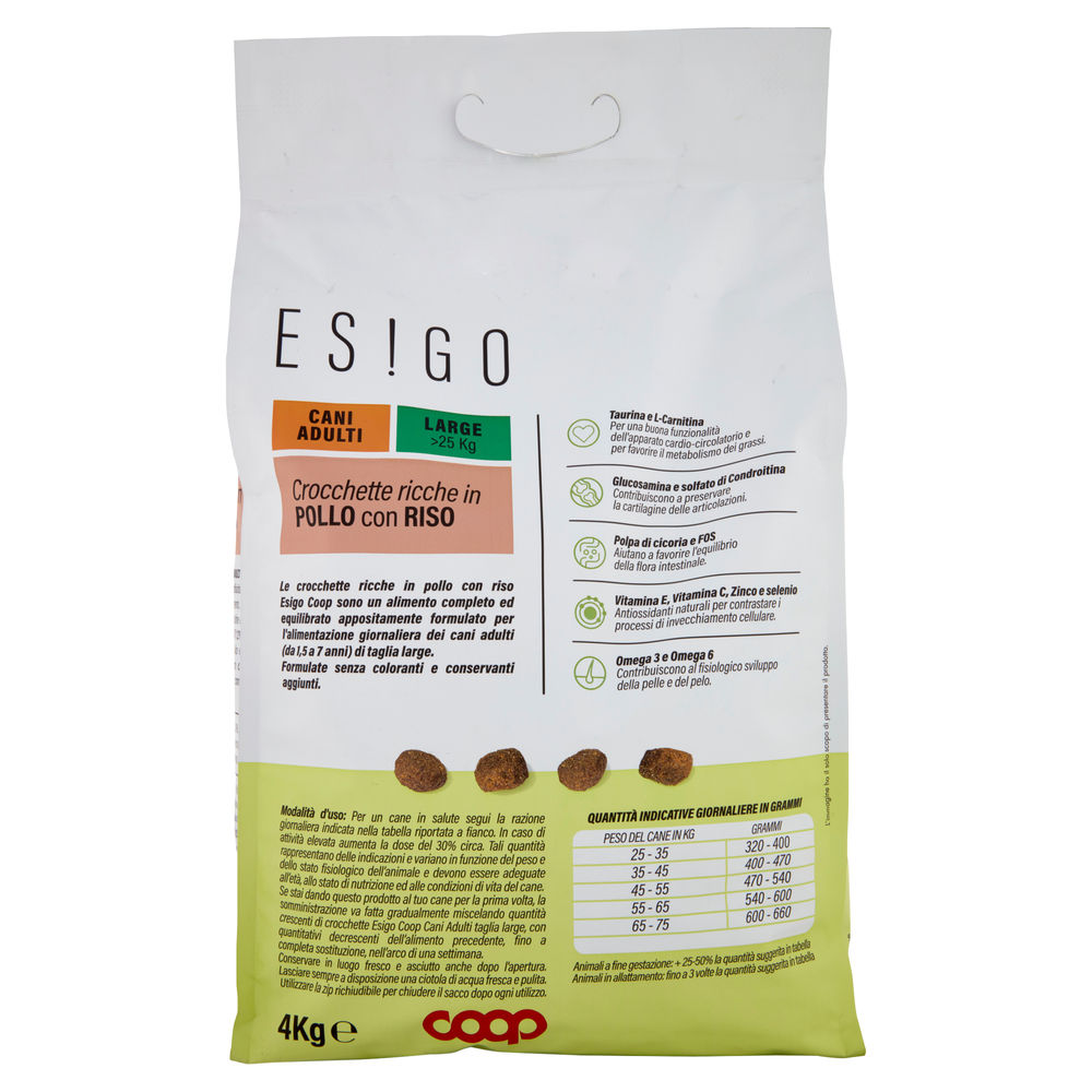 SECCO CANE CROCC.CANI ADULTI TG.LARGE POLLO/RISO ESIGO COOP KG4 - 1