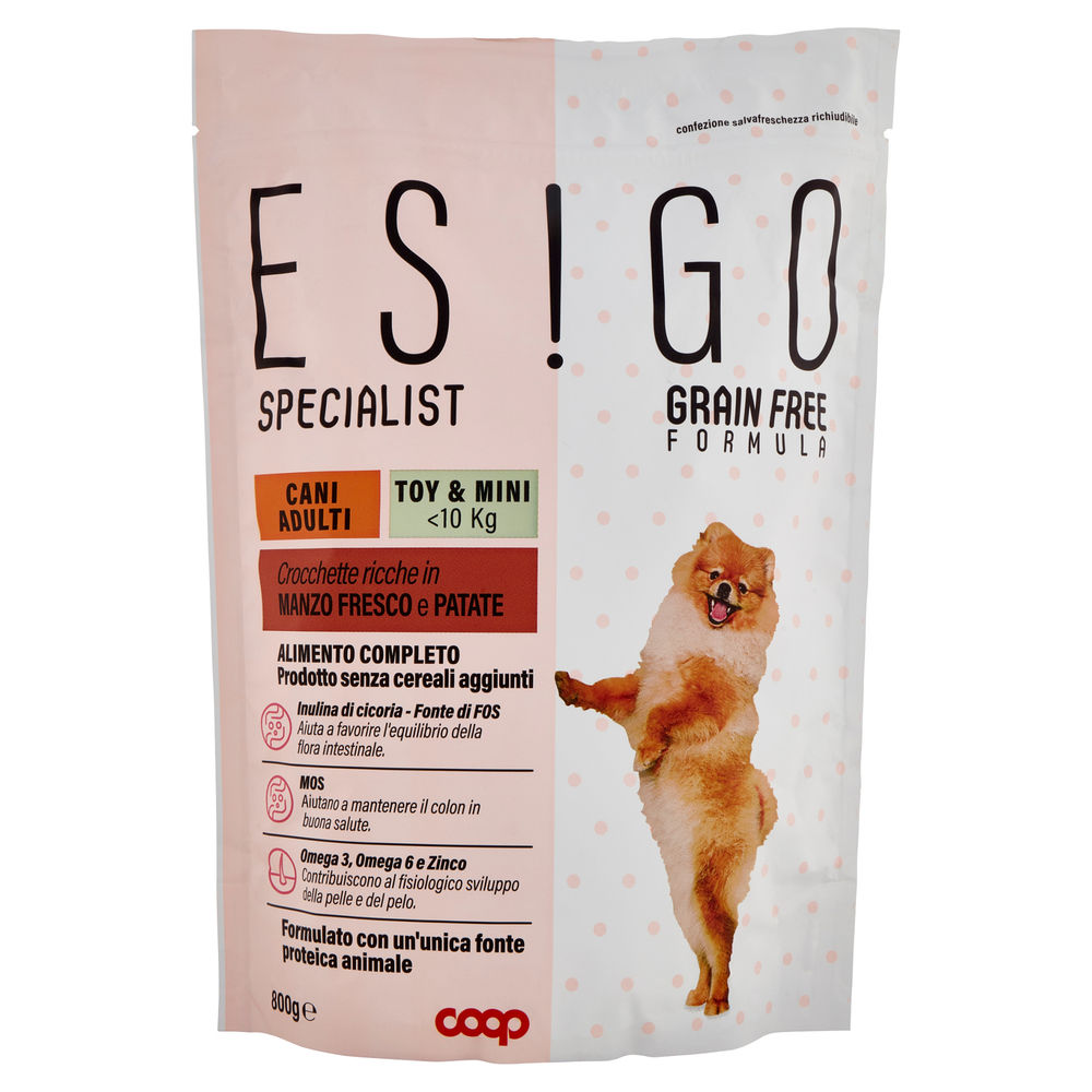 Secco cane crocc.cani adulti grainfree manzo tg.toy/mini esigo spec coop g800