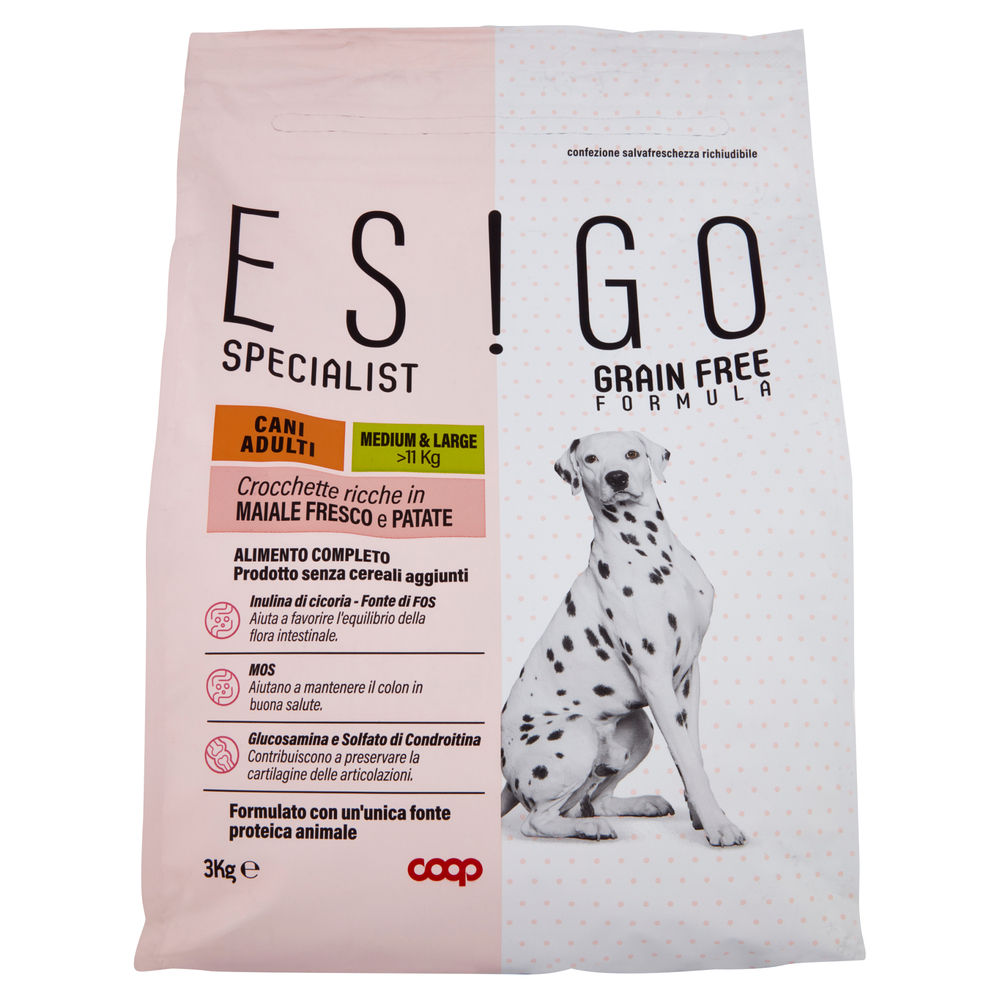 SECCO CANE CROCC.CANI ADULTI GRAINFREE MAIALE TG.MED/LARGE ESIGO SPEC COOP KG3 - 0