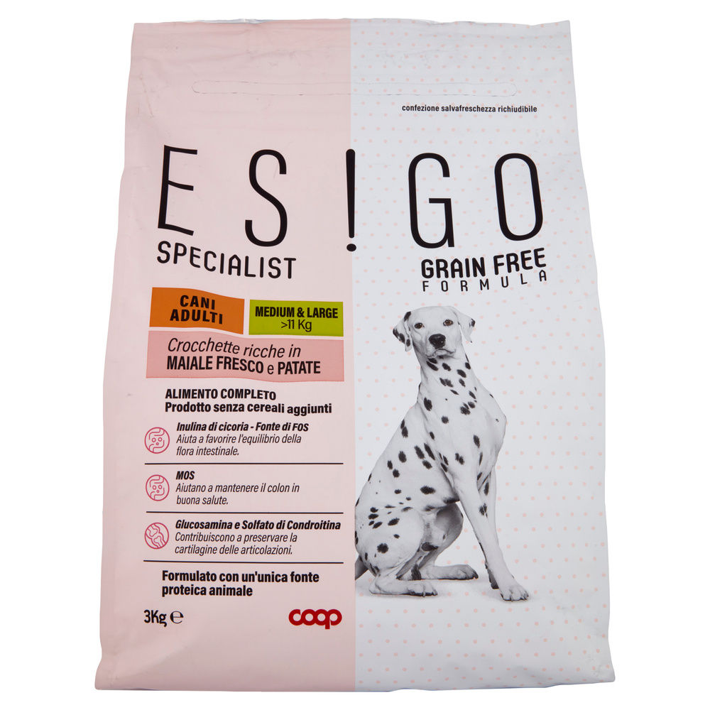 SECCO CANE CROCC.CANI ADULTI GRAINFREE MAIALE TG.MED/LARGE ESIGO SPEC COOP KG3 - 6