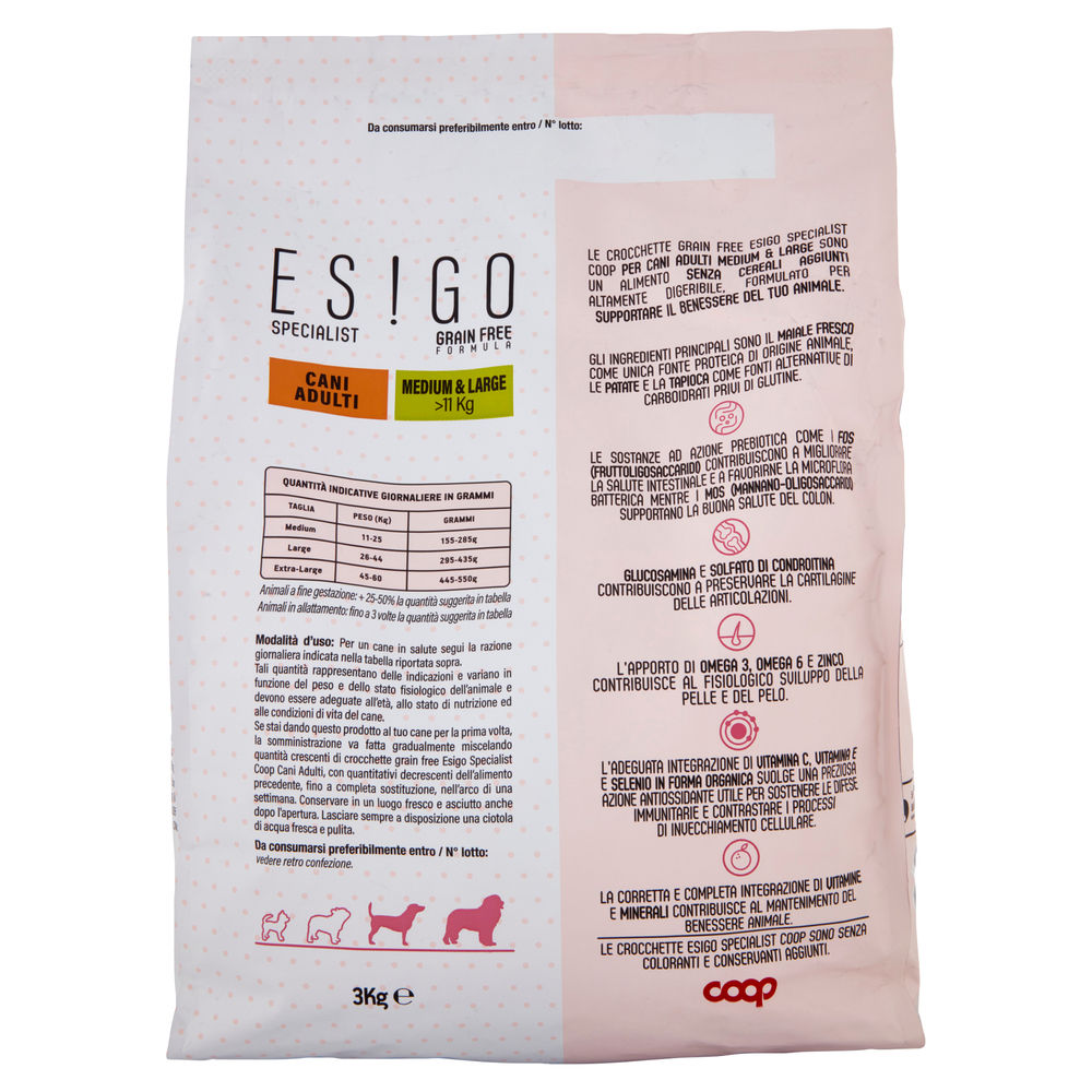 SECCO CANE CROCC.CANI ADULTI GRAINFREE MAIALE TG.MED/LARGE ESIGO SPEC COOP KG3 - 1