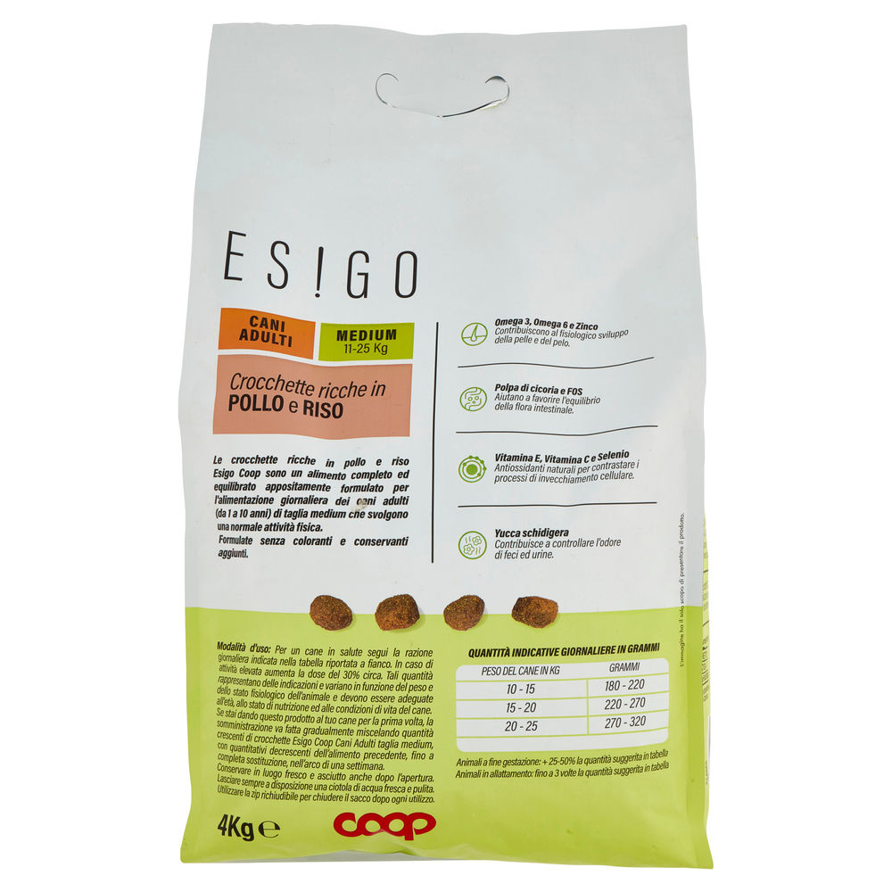 SECCO CANE CROCC.CANI ADULT TG. MEDIUM POLLO E RISO ESIGO COOP KG4 - 1