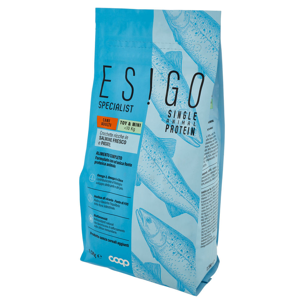 SECCO CANE CROCC.CANI ADULTI MONOPR.SALM/PAT TG.TOY/MINI ESIGO SPEC COOP KG1,5 - 8