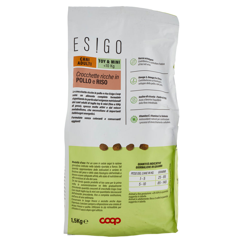SECCO CANE CROCC.PER CANI ADULTI TG.TOY/MINI POLLO/RISO ESIGO COOP KG1,5 - 1
