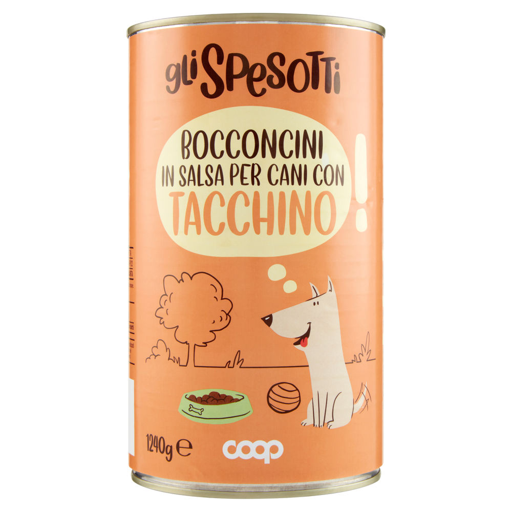 Umido cane bocconcini per cani tacchino lattina gli spesotti coop kg 1,24