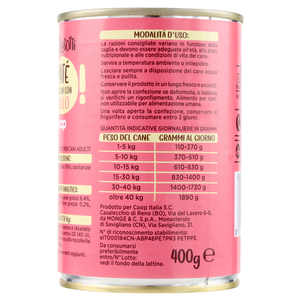 UMIDO CANE PATE' PER CANI POLLO LATTINA GLI SPESOTTI COOP G400 - 13