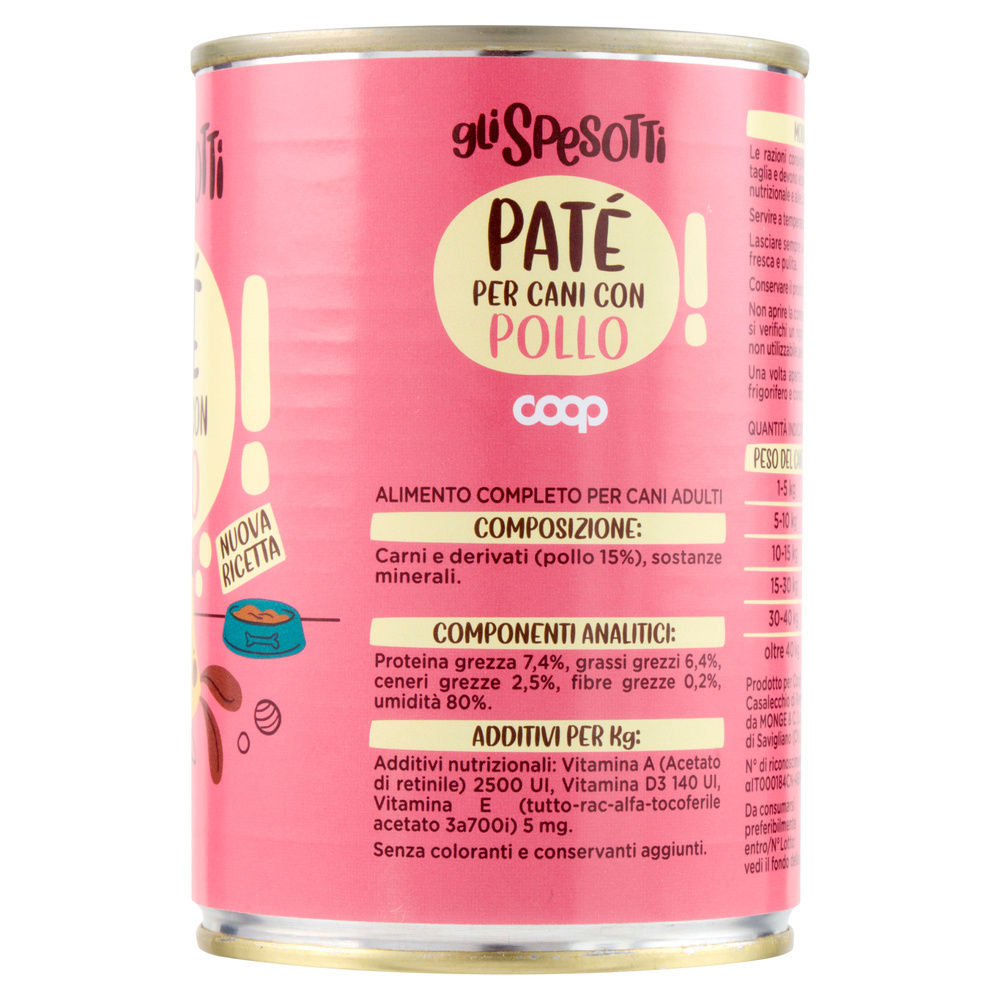 UMIDO CANE PATE' PER CANI POLLO LATTINA GLI SPESOTTI COOP G400 - 12