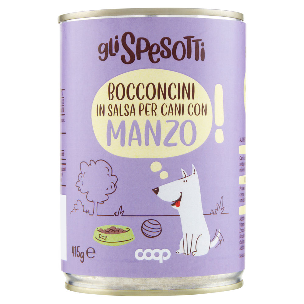 Umido cane bocconcini per cani manzo lattina gli spesotti coop g415