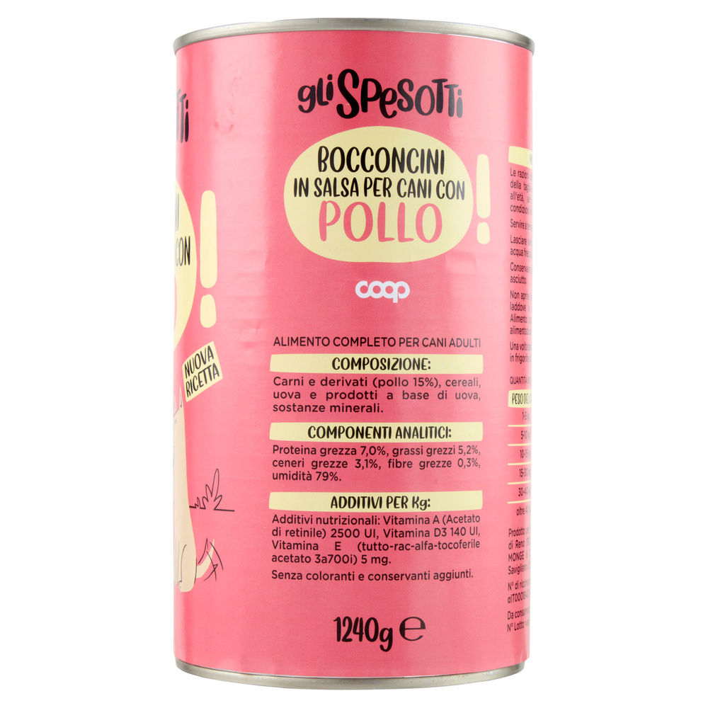 UMIDO CANE BOCCONCINI PER CANI POLLO LATTINA GLI SPESOTTI COOP KG 1,24 - 12