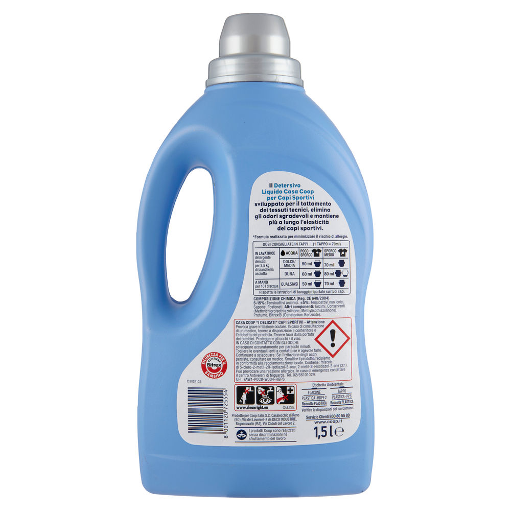 DETERSIVO LAVATRICE COOP CASA CAPI SPORTIVI/TECNICI ANTIODORE 30LV 1,5L - 1