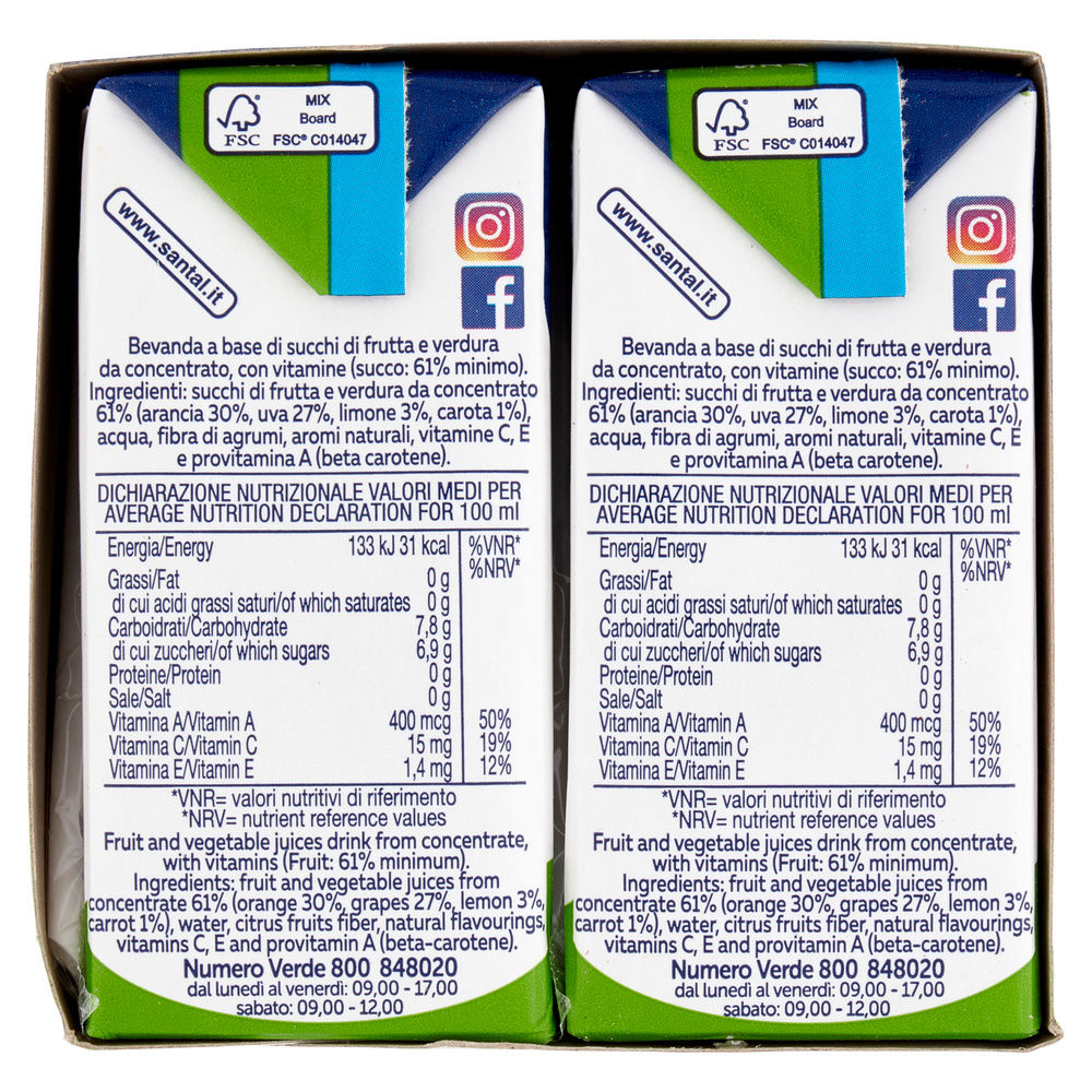 SUCCO SENZA ZUCCHERI AGGIUNTI ACE SANTAL ML 200X6 - 6