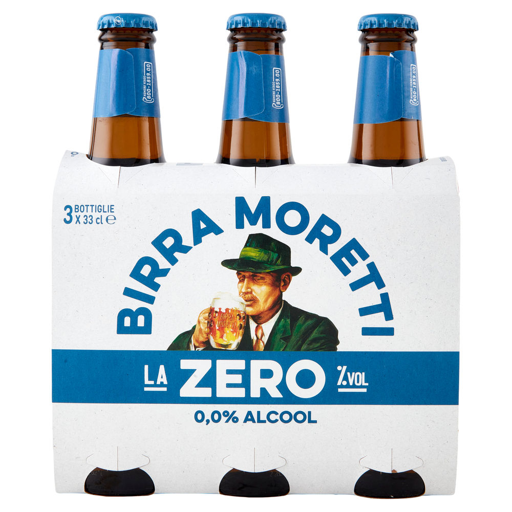 BIRRA MORETTI ZERO BOTTIGLIA CLUSTER ML 330 X 3 - 1