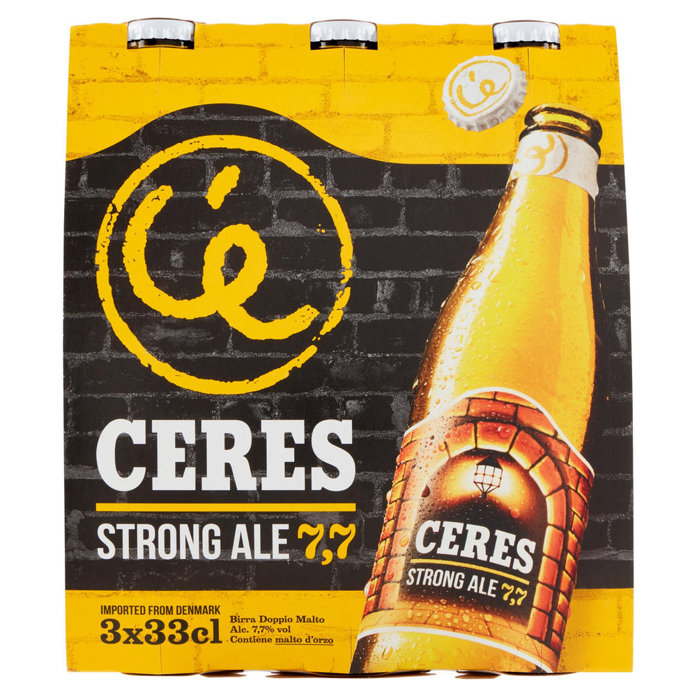 Birra ceres strong ale 7,7 gradi bottiglia cluster ml 330 x 3