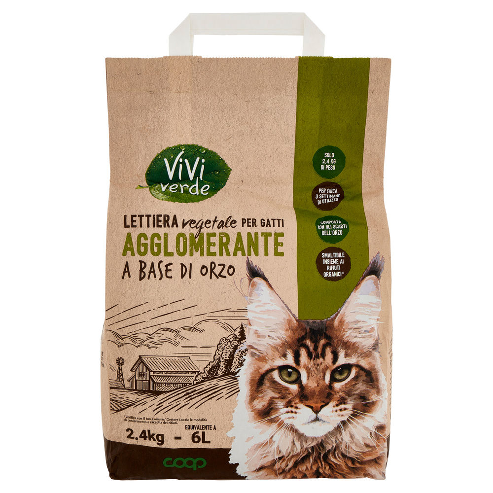 LETTIERA VEGETALE AGGLOMERANTE A BASE DI ORZO VIVI VERDE COOP SACCO 2,4 KG - 6