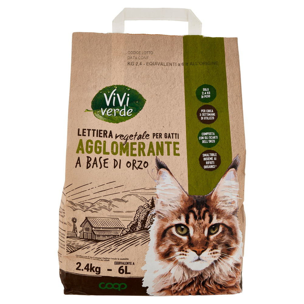 LETTIERA VEGETALE AGGLOMERANTE A BASE DI ORZO VIVI VERDE COOP SACCO 2,4 KG - 1