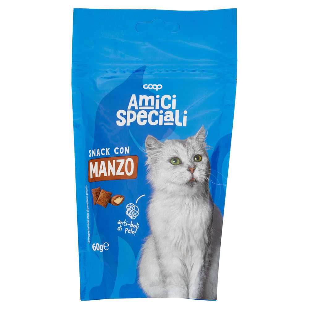 Snack per gatti  manzo anti boli di pelo amici speciali coop busta g 60