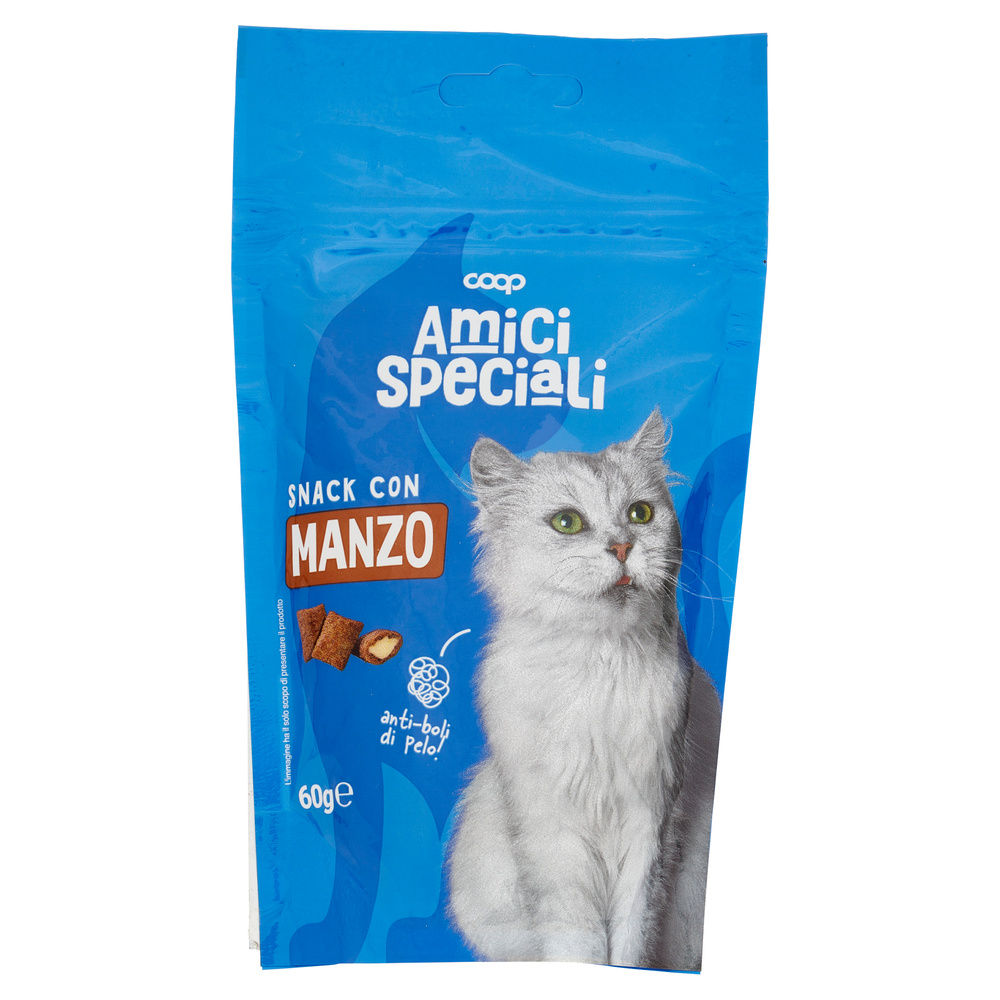 SNACK PER GATTI  MANZO ANTI BOLI DI PELO AMICI SPECIALI COOP BUSTA G 60 - 4