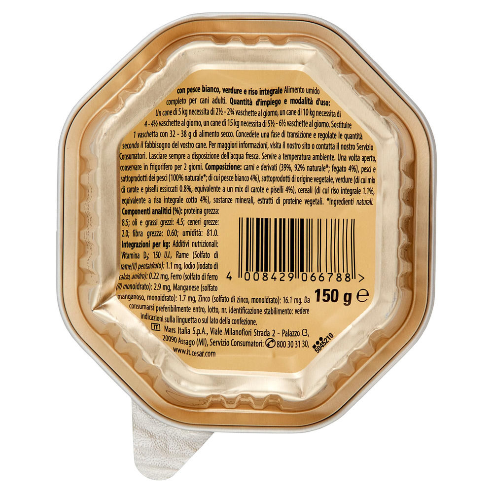 UMIDO CANE CESAR SCELTA DELLO CHEF PESCE RISO VERDURE VASCHETTA G 150 - 1