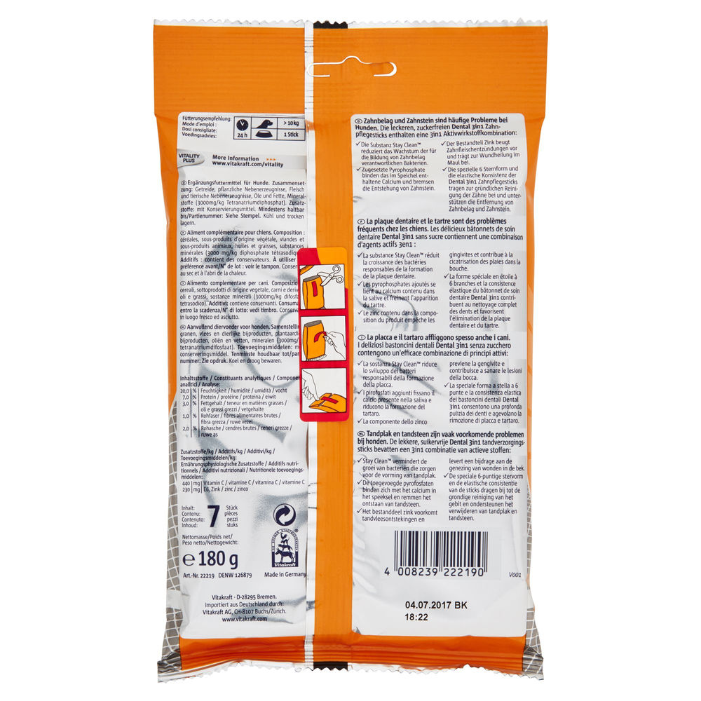 SNACK PER CANI  DENTAL 3IN1 MEDIUM  VITAKRAFT SACCHETTO G. 180 - 1