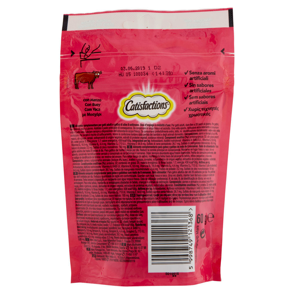 SNACK PER GATTI  MANZO CATISFACTIONS BUSTA G 60 - 1