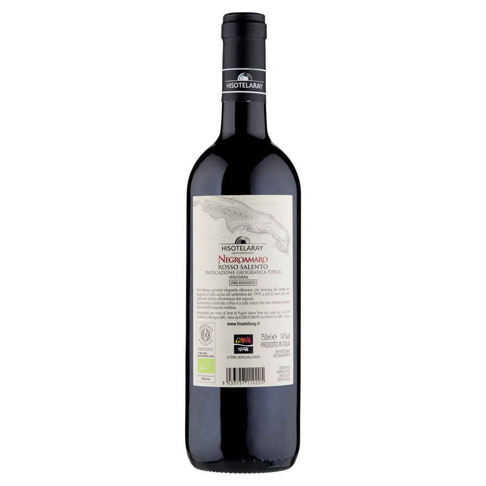 NEGRAMARO ROSSO HISOTELARAY IGT SALENTO BIO LIBERA TERRA ML 750 - 1