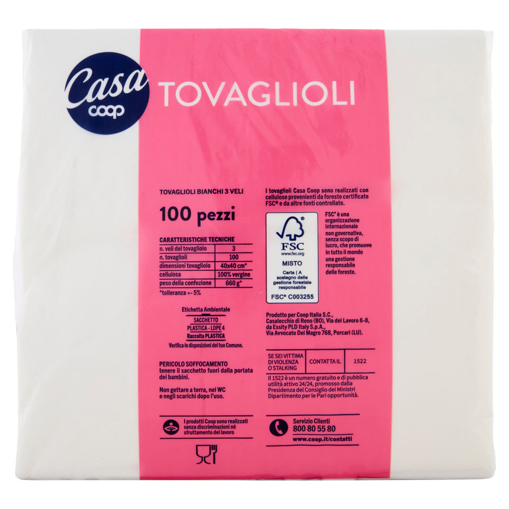 TOVAGLIOLI COOP 3 VELI BIANCO 40X40CM FSC PZ 100 - 22