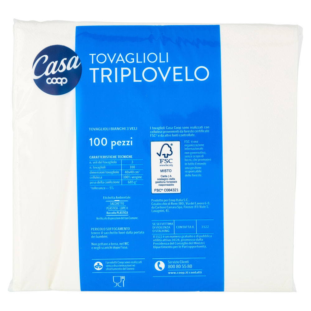 TOVAGLIOLI COOP 3 VELI BIANCO 40X40CM FSC PZ 100 - 40