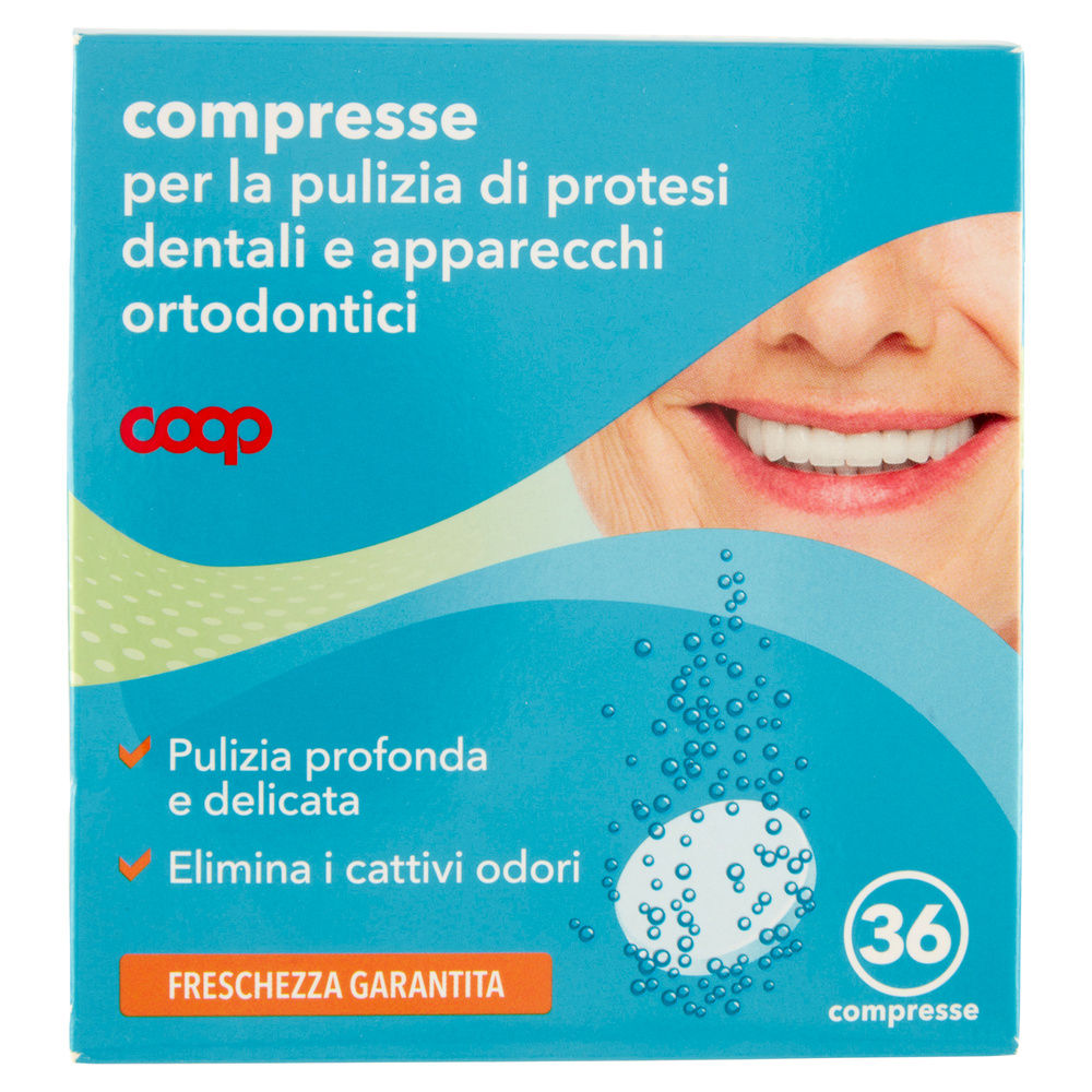 COMPRESSE PER PULIZIA PROTESI DENTALI E APPARECCHI ORTODONTICI COOP PZ 36 - 6