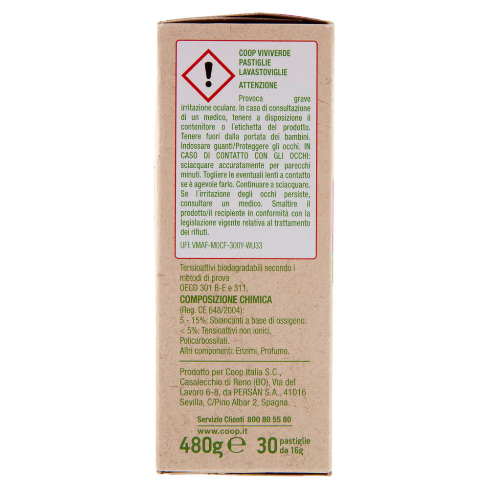 DETERSIVO LAVASTOVIGLIE COOP VIVI VERDE TUTTO IN 1 8 FUNZ. SCATOLA PZ.30G.480 - 3