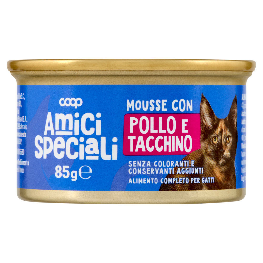 UMIDO GATTO MOUSSE GATTO CON POLLO E TACCHINO COOP AMICI SPECIALI LATTINA G85 - 0