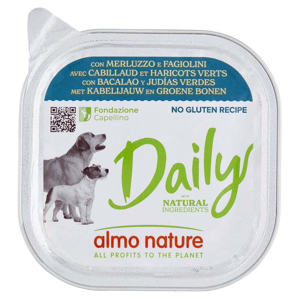 Umido cane almo nature daily menu con merluzzo e fagiolini vaschetta g 300