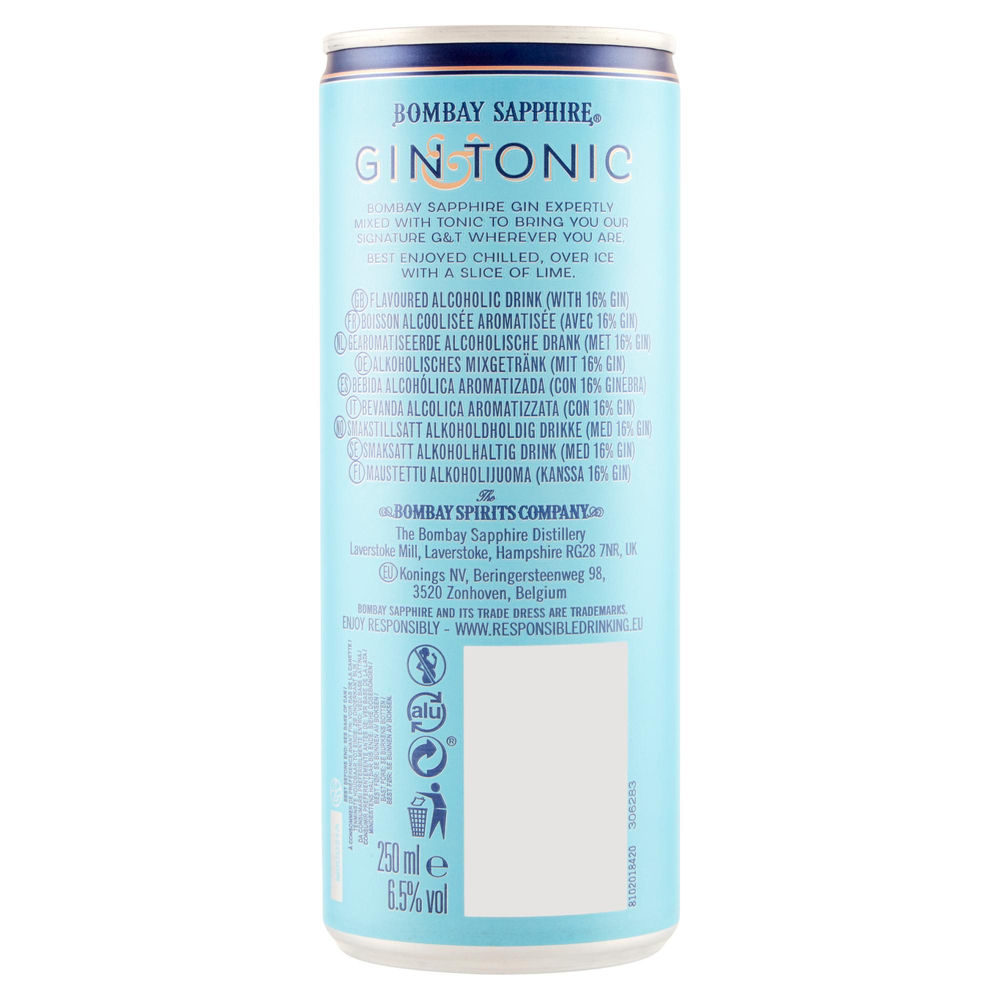 GIN BOMBAY E TONIC 6,5 GRADI LATTINA ML 250 - 1