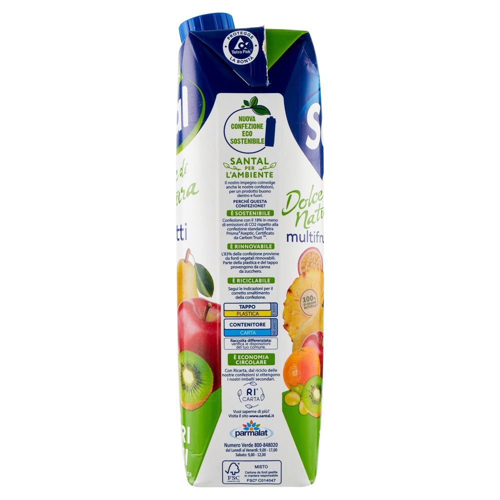 SUCCO SENZA ZUCCHERI MULTIFRUTTI SANTAL PRISMA LT 1 - 5