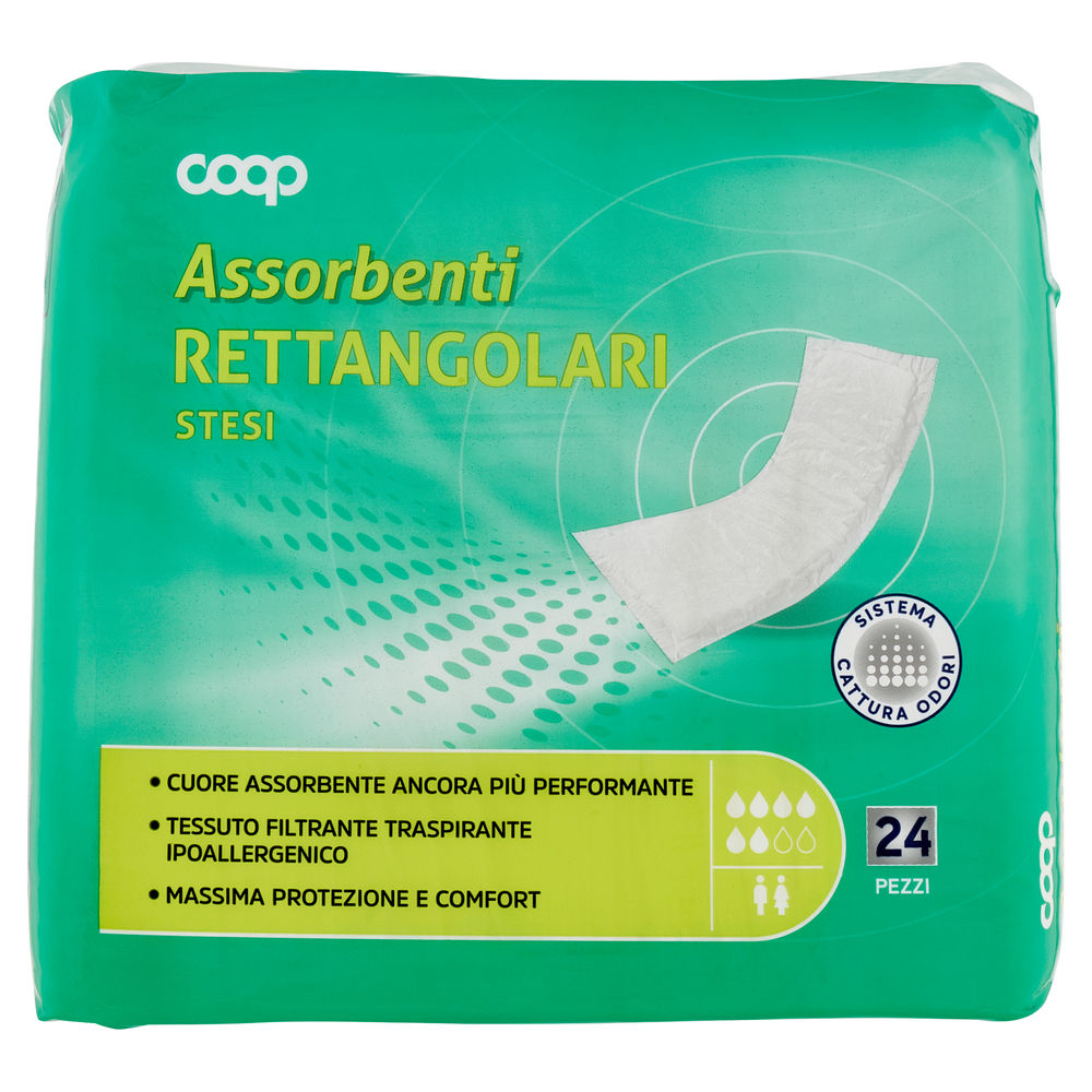 Assorbenti per incontinenza rettangolari stesi coop pz.24