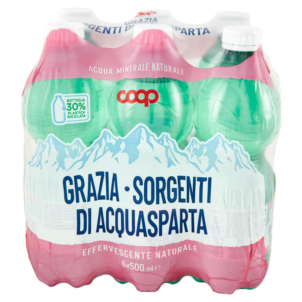 ACQUA EFFERVESCENTE NATURALE COOP FONTE ACQUASPARTA RPET 30% CLUSTER ML 500 X 6 - 4