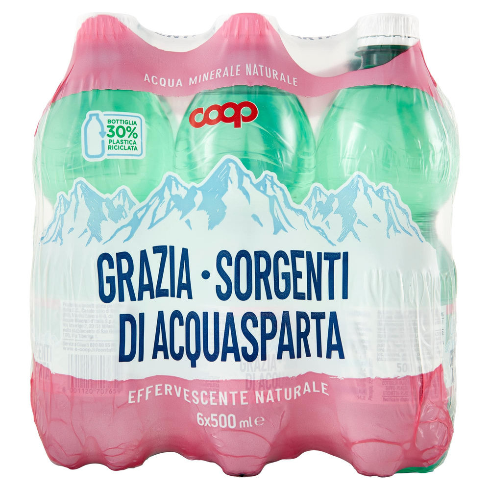 ACQUA EFFERVESCENTE NATURALE COOP FONTE ACQUASPARTA RPET 30% CLUSTER ML 500 X 6 - 5