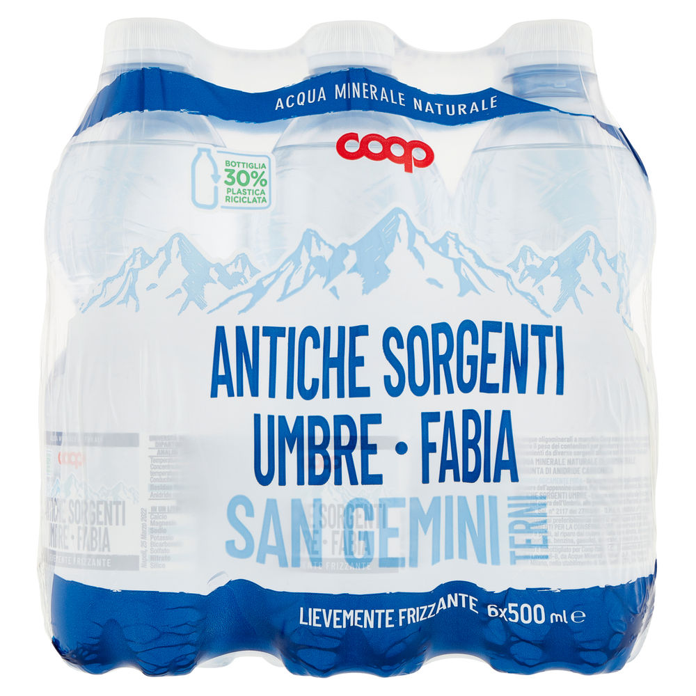 ACQUA LEGGERMENTE FRIZZANTE COOP ANTICHE SORGENTI UMBRE RPET30% CLUSTER ML500X6 - 0