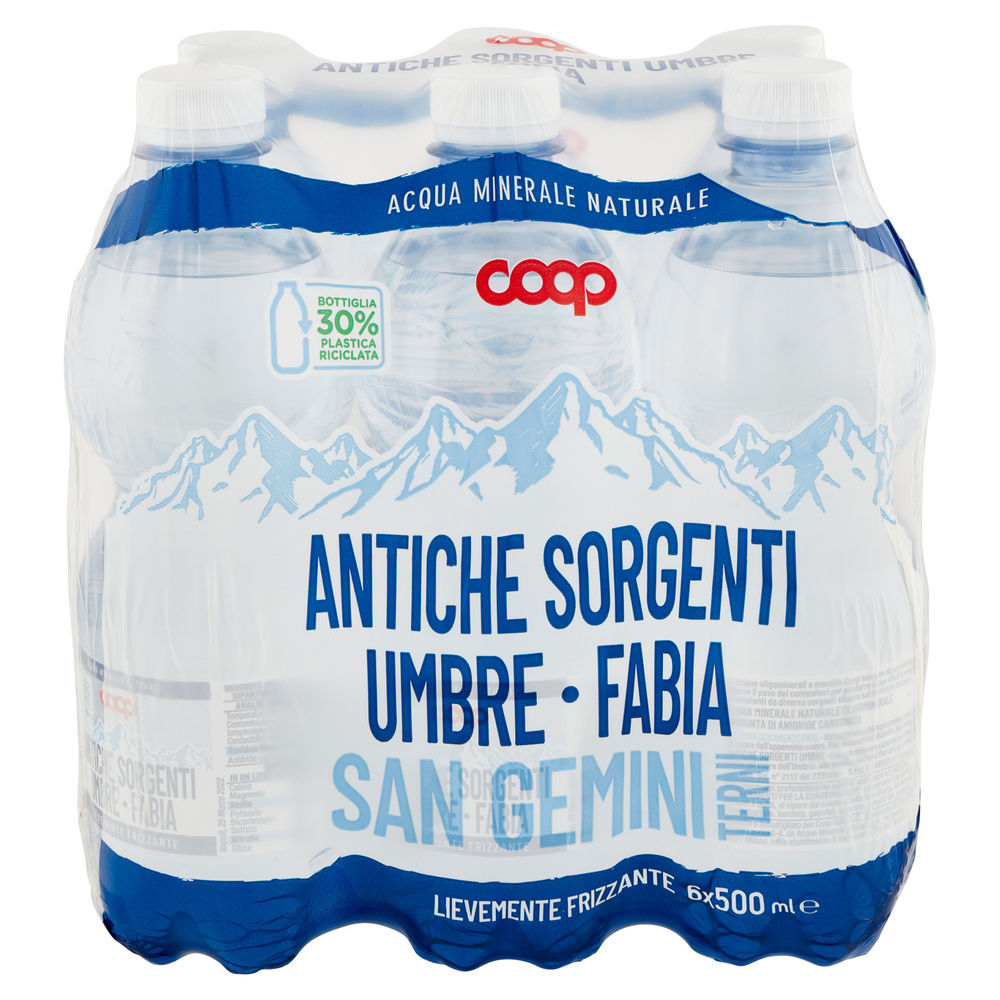 ACQUA LEGGERMENTE FRIZZANTE COOP ANTICHE SORGENTI UMBRE RPET30% CLUSTER ML500X6 - 2