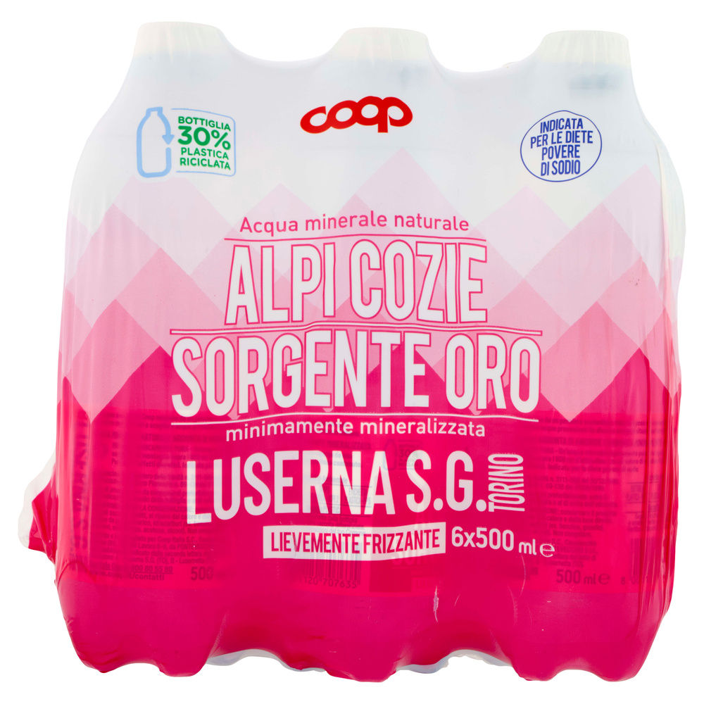 ACQUA LEGGERMENTE FRIZZANTE COOP ORO 30% RPET CLUSTER ML 500 X 6 - 4