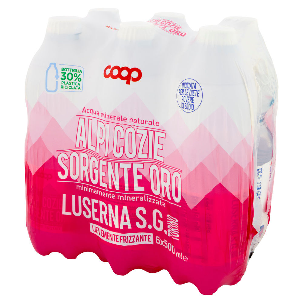 ACQUA LEGGERMENTE FRIZZANTE COOP ORO 30% RPET CLUSTER ML 500 X 6 - 7