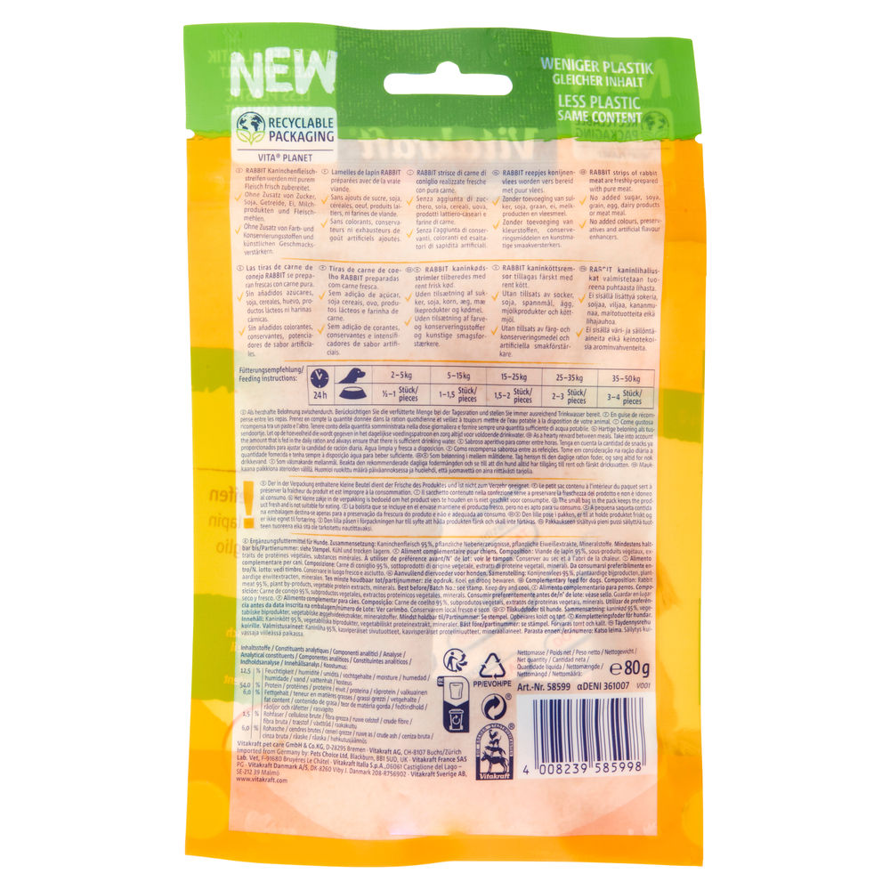 VITAKRAFT RABBIT STRISCE DI CARNE DI CONIGLIO G80 - 1