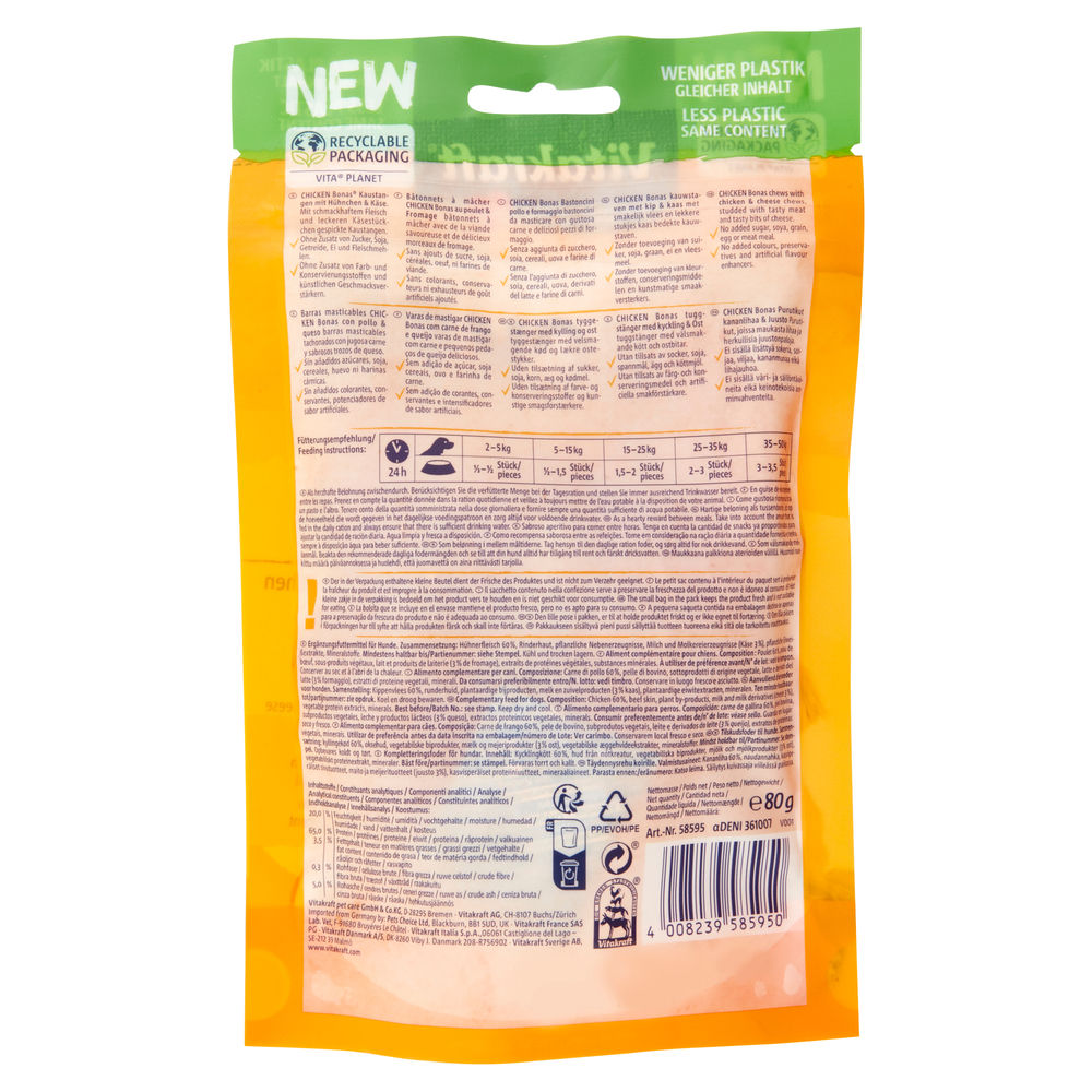 VITAKRAFT CHICKEN BONAS BASTONCINI POLLO E FORMAGGIO G80 - 1