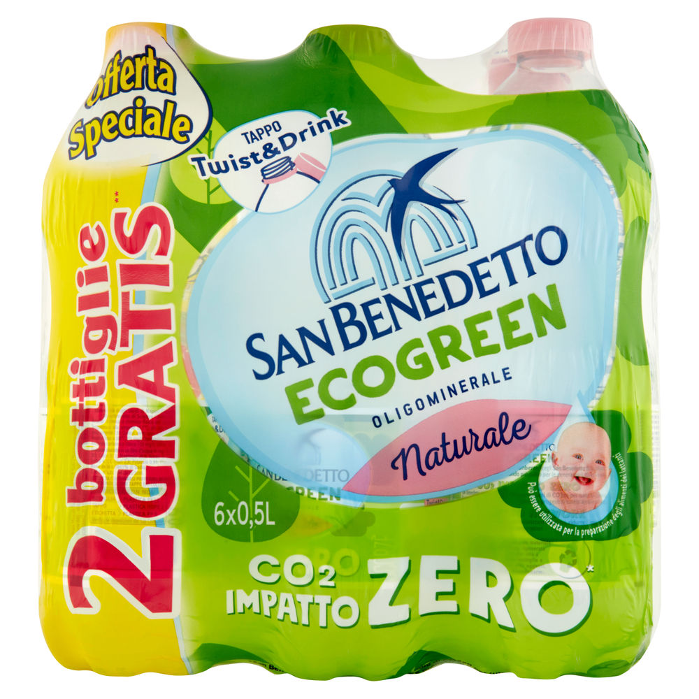 ACQUA MINERALE NATURALE ECOGREEN SAN BENEDETTO CLUSTER ML 500 X 4 + 2OM - 0