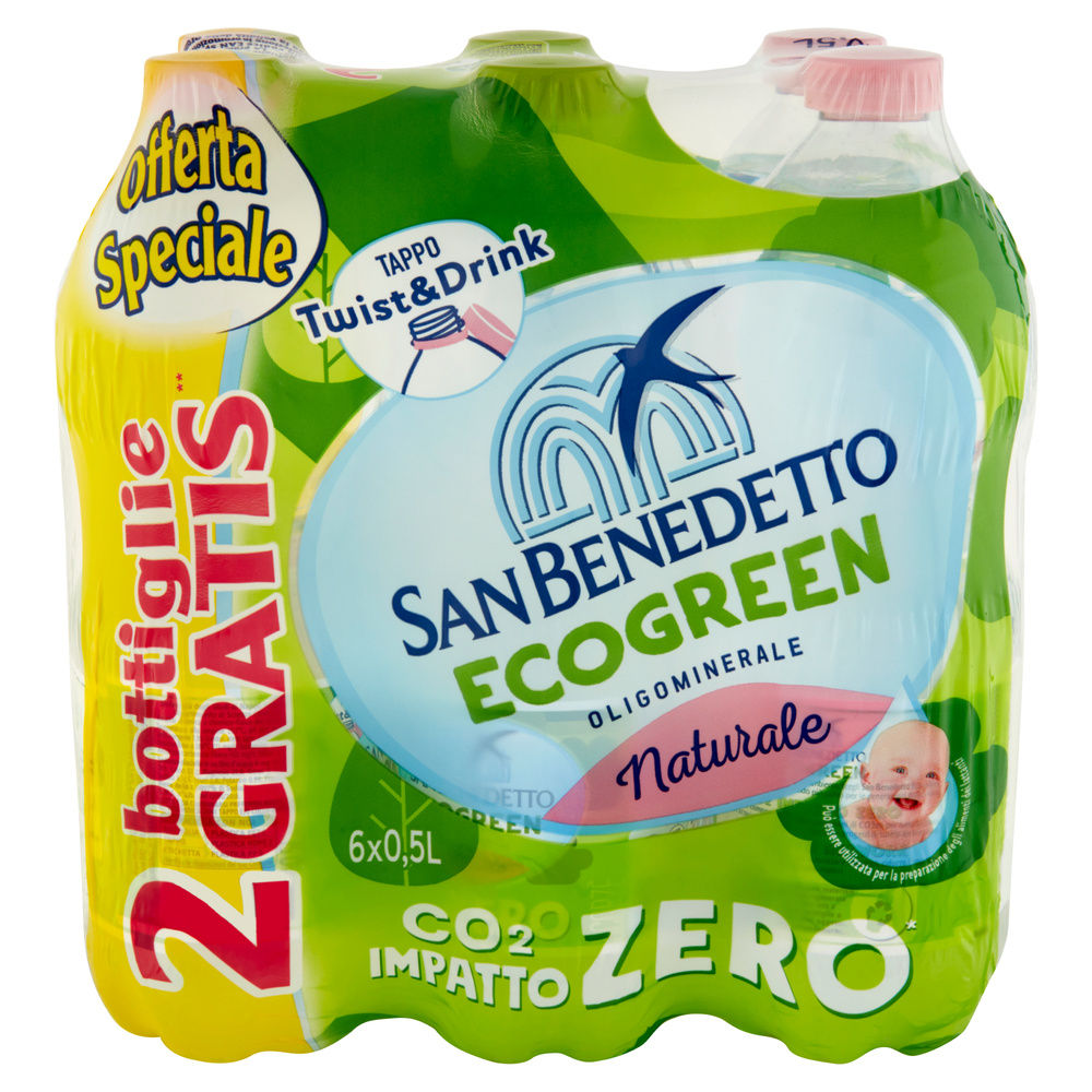 ACQUA MINERALE NATURALE ECOGREEN SAN BENEDETTO CLUSTER ML 500 X 4 + 2OM - 2