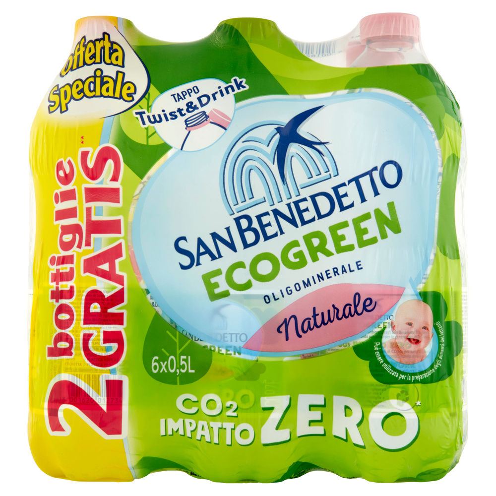 ACQUA MINERALE NATURALE ECOGREEN SAN BENEDETTO CLUSTER ML 500 X 4 + 2OM - 3