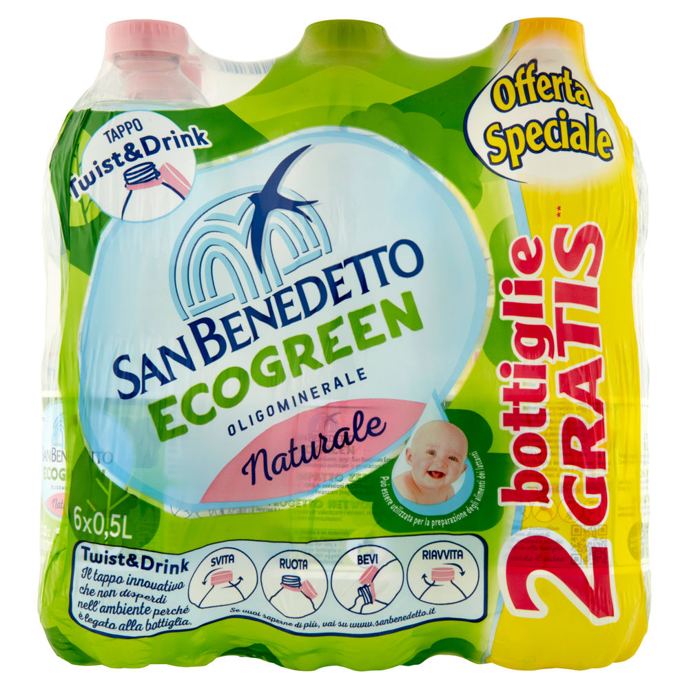 ACQUA MINERALE NATURALE ECOGREEN SAN BENEDETTO CLUSTER ML 500 X 4 + 2OM - 1