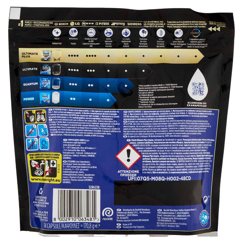 DETERSIVO LAVASTOVIGLIE FINISH TABS ULTIMATE PLUS  LEMON PZ 14 G 170,8 - 1