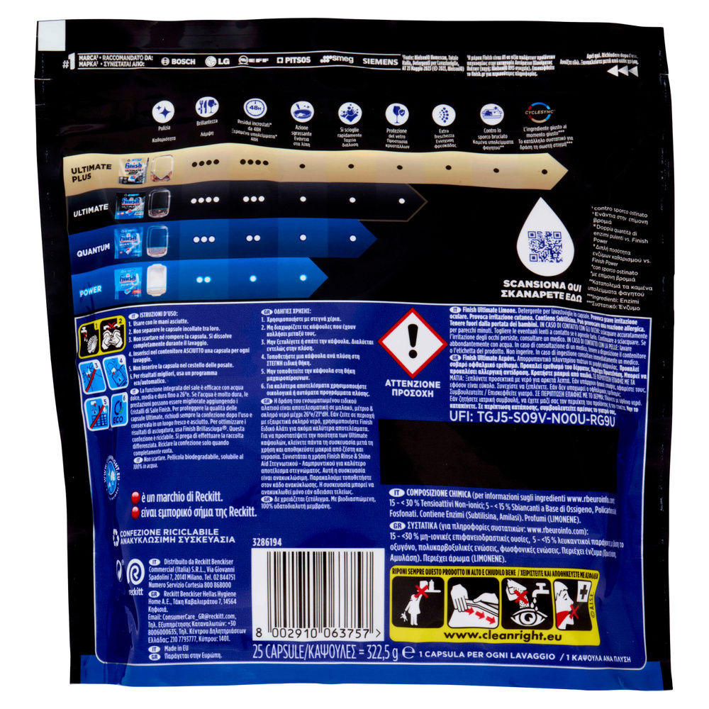 DETERSIVO LAVASTOVIGLIE FINISH TABS ULTIMATE LEMON PZ 25 G. 322,5 - 1